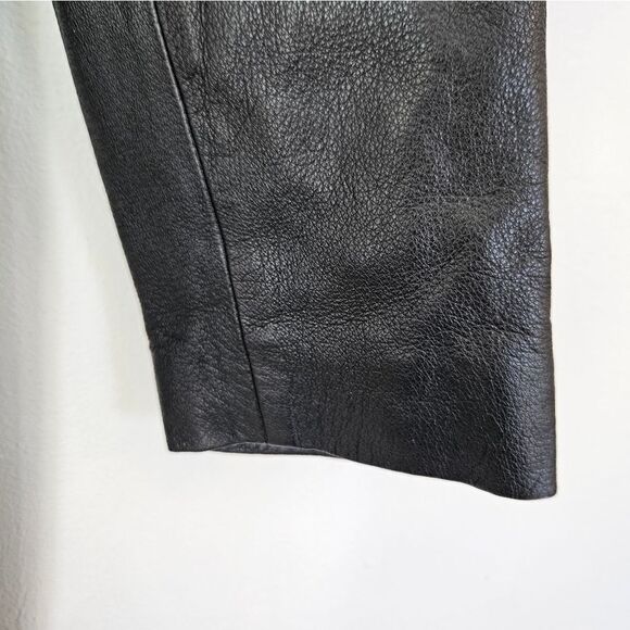 Vintage Black Leather Long Line Midi Length Button Front Duster Jacket Coat S - Picture 10 of 13